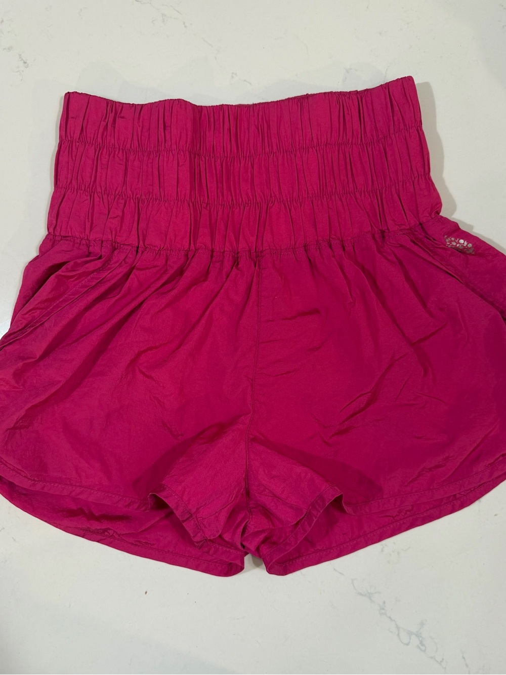 Free People Movement High-Waist Smocked Hot Pink Shorts
